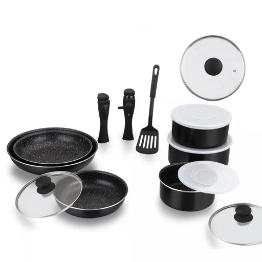 Imagen de la Batería de Cocina con Revestimiento de Mármol, Juego de Ollas y Sartenes de Mármol, Asas Extraíbles de la Batería de Cocina, Revestimiento de Mármol de Alta Calidad