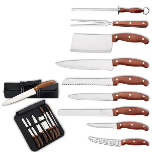Juego de cuchillos de 9 piezas con bolsa de transporte enrollable | BronKitchen© - Bronmart
