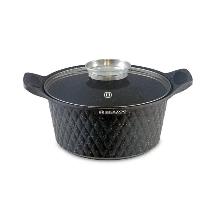 Herzog HR-5216: 20 cm Diamant-Design-Kasserolle mit Marmorbeschichtung und Aromaknopf – 2,4 l