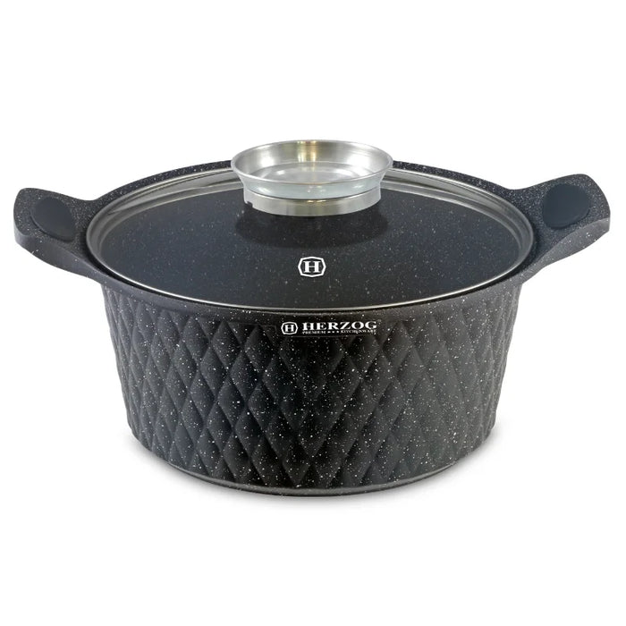 Herzog HR-5219: 32 cm großer, marmorbeschichteter Kochtopf im Diamond Design mit Aromaknopf – 9,7 l