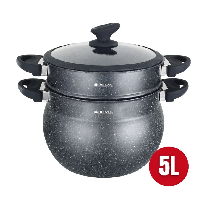 Herzog HR-2006: Couscous-Topf mit schwarzer Steinbeschichtung – 5 l