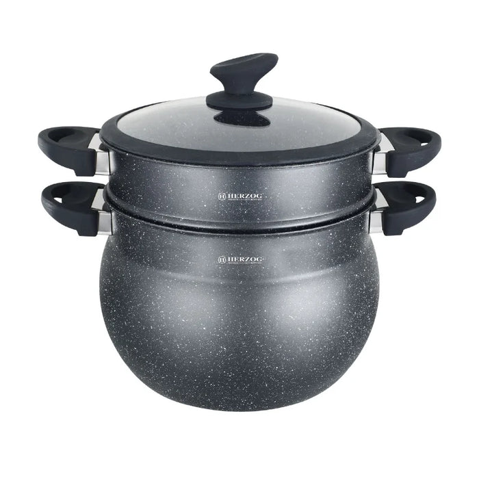 Herzog HR-2006: Couscous-Topf mit schwarzer Steinbeschichtung – 5 l