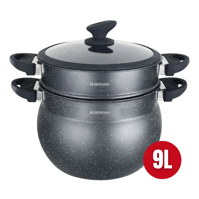 Herzog HR-2409: Couscous-Topf mit schwarzer Steinbeschichtung – 9 l