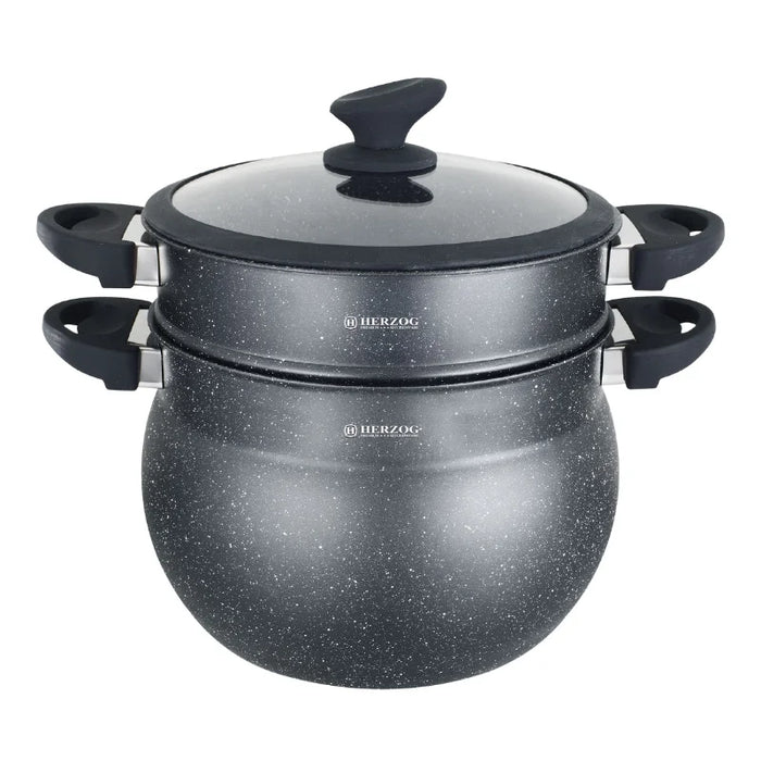 Herzog HR-2409: Couscous-Topf mit schwarzer Steinbeschichtung – 9 l