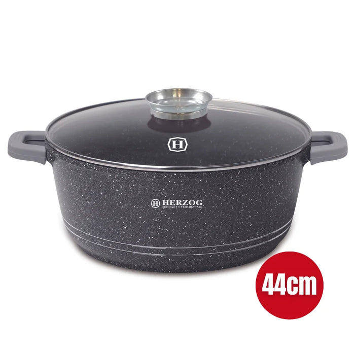 Herzog HR-5212: Marmorbeschichteter Kochtopf mit Aromaknopf 44 cm – 25 L