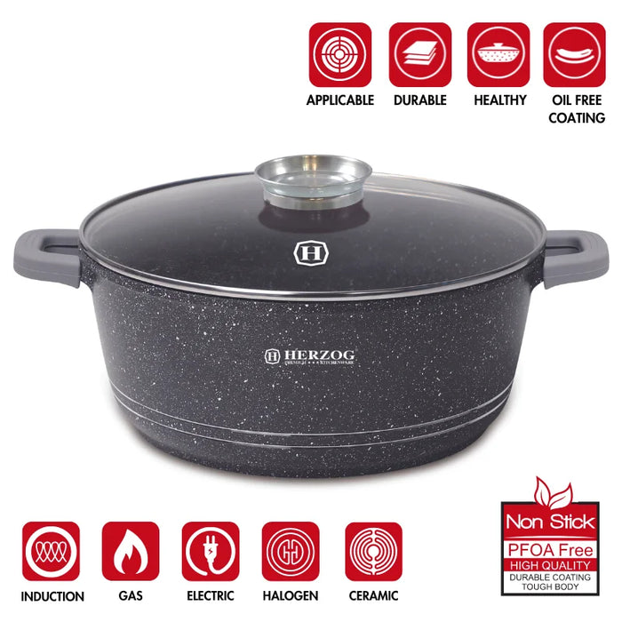 Herzog HR-5212: Marmorbeschichteter Kochtopf mit Aromaknopf 44 cm – 25 L