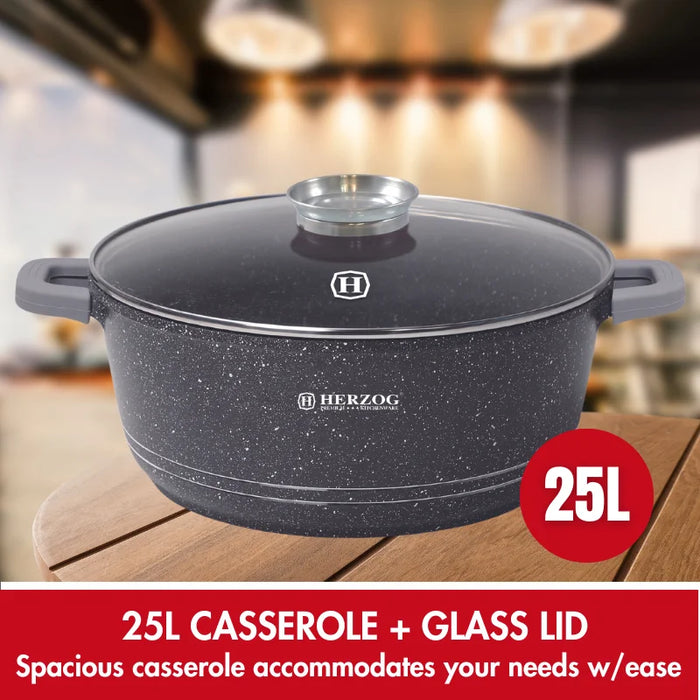 Herzog HR-5212: Marmorbeschichteter Kochtopf mit Aromaknopf 44 cm – 25 L