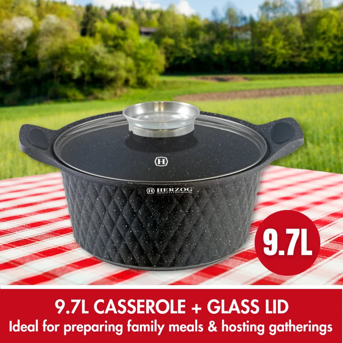 Herzog HR-5219: 32 cm großer, marmorbeschichteter Kochtopf im Diamond Design mit Aromaknopf – 9,7 l