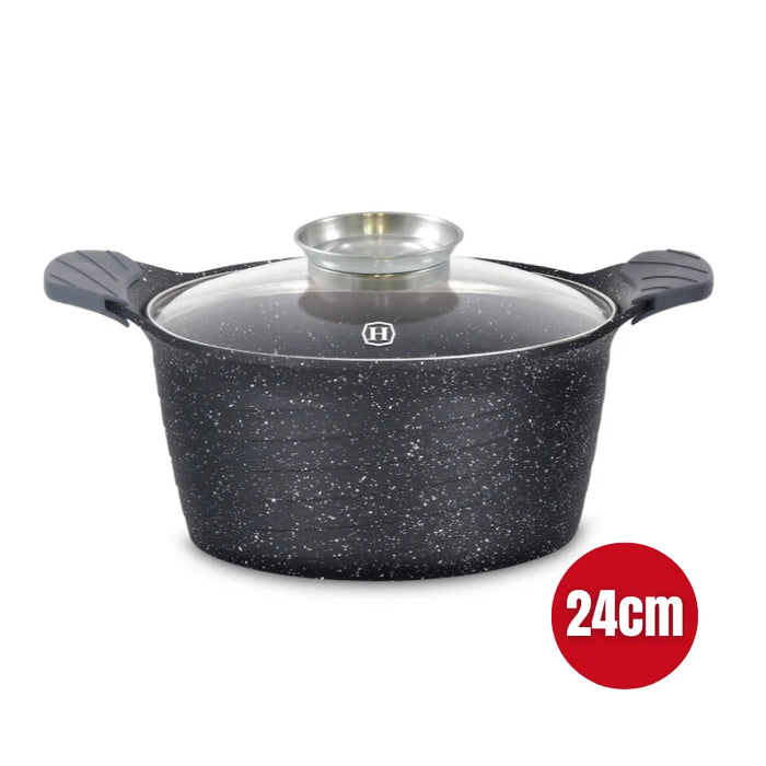 Herzog HR-5222: 24 cm großer Schmortopf mit Marmorbeschichtung und Aromaknopf – 4,6 l