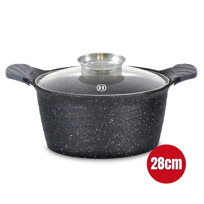 Herzog HR-5223: 28 cm großer Schmortopf mit Marmorbeschichtung und Aromaknopf – 7,1 l