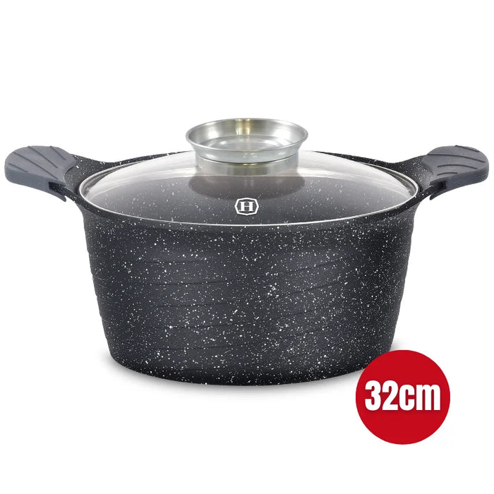 Herzog HR-5224: 32 cm großer Schmortopf mit Marmorbeschichtung und Aromaknopf – 10,2 l