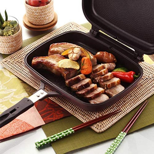 Sartén antiadherente de doble cara para preparar tortitas y tortillas para el desayuno, sartén para filetes, ideal para casa, vacaciones, fiestas y barbacoas,Sartén para parrilla, de doble cara, portátil y duradero para freír, cocina, camping