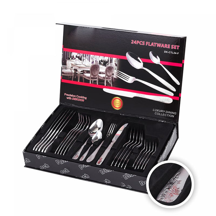 Juego de cubiertos de 24 piezas con caja  - Flor | BronKitchen©