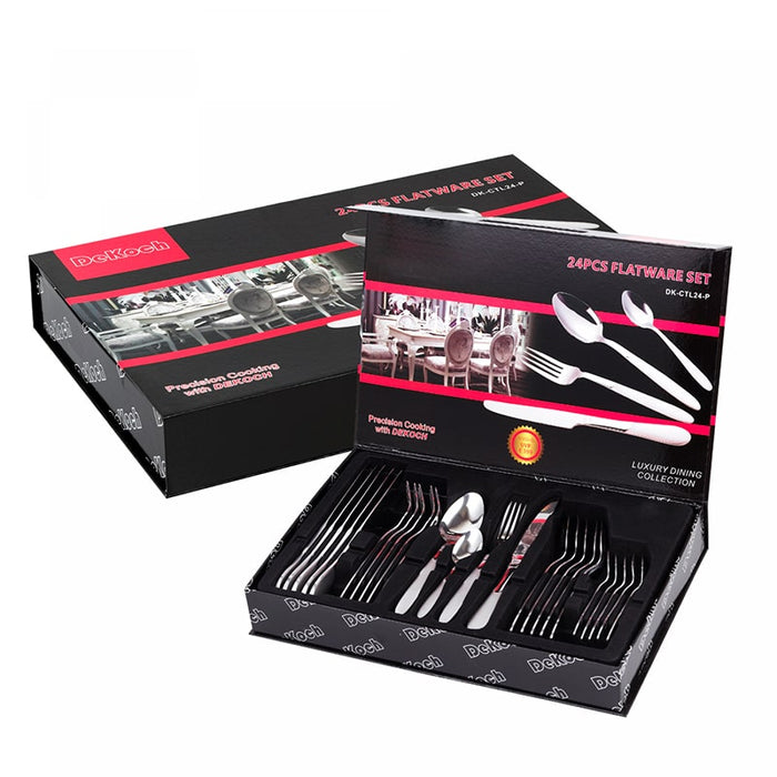 Juego de cubiertos de 24 piezas con caja - Liso | BronKitchen©