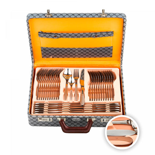 Juego de cubiertos elegantes con maleta 72 piezas - Liso | BronKitchen©