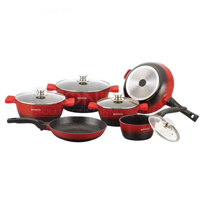 Baterías de Cocina Inducción Antiadherente con Boquillas, Juego de Cocina de Aluminio Reforzado sin PFOA, Apta Para Todo Tipo de Cocinas, 12 piezas, Cobre, Bronce,bronmart.ES