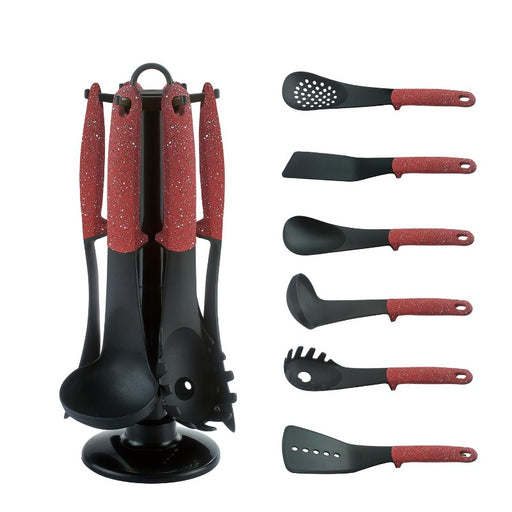 Juego de utensilios de cocina de 7 piezas - Acento de mármol rojo,utensilios para cocinar, utensilios para pasta, utensilios de cocina, juegos de utensilios, utensilios cocina, utensilios, rallador, mandolina cocina, espumadera, rallador de queso,