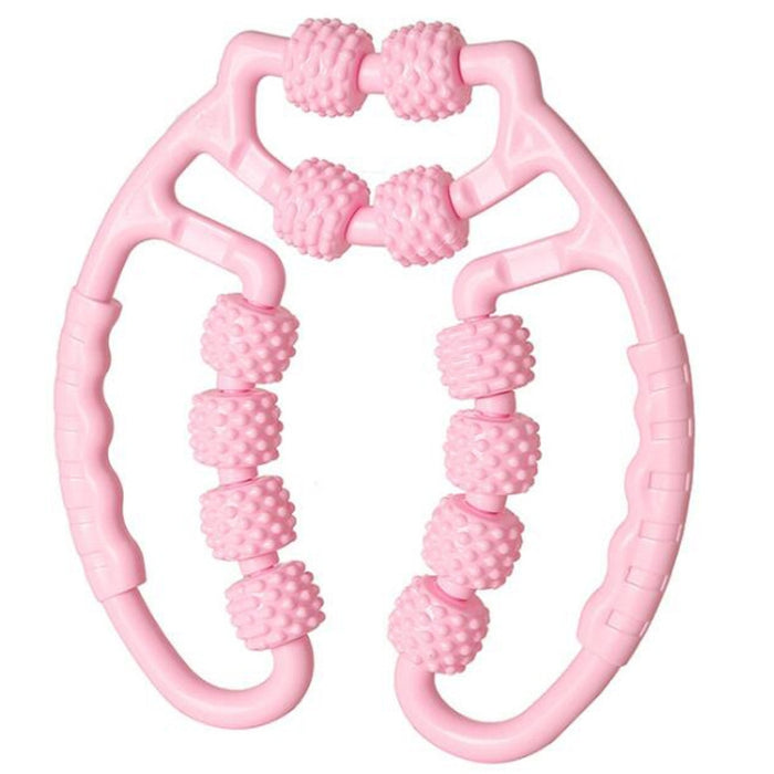 Masajeador con rodillo muscular de tejido profundo de 12 ruedas para piernas, cuello y brazos (rosa claro) - Bronmart