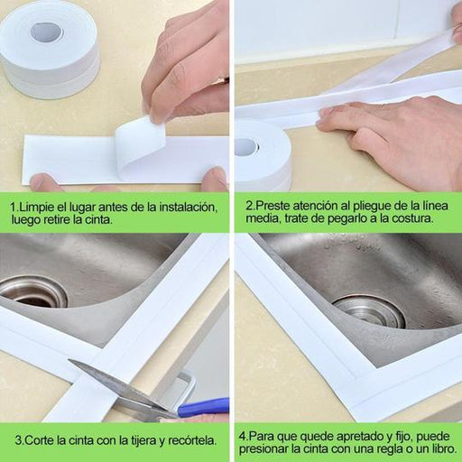 baño, ducha, fregadero, cinta de sellado de baño, cinta adhesiva blanca de PVC para pared impermeable, autoadhesiva para baño, cocina