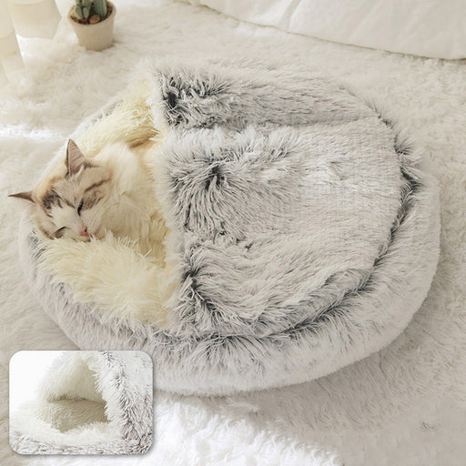 Cama para perros y gatos, 2 en 1, cama para mascotas, modo verano e invierno,cama redonda de felpa para perro y gato, casa cálida de felpa larga y suave para perros pequeños, nido 2 en 1, nuevo estilo