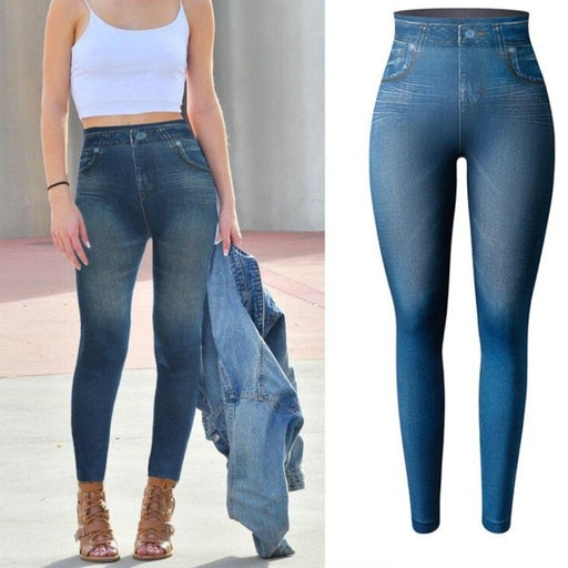 Mujeres, Jeggings, Falso, Dril de algodón, Jeans, Leggings, Alto, Cintura, Barriga, Control, Delgado, Leggins, Impreso, Lápiz, Pantalones, Sin costuras, Flaco, Pantalones