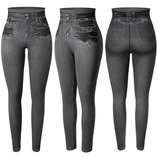 Mujeres, Jeggings, Falso, Dril de algodón, Jeans, Leggings, Alto, Cintura, Barriga, Control, Delgado, Leggins, Impreso, Lápiz, Pantalones, Sin costuras, Flaco, Pantalones