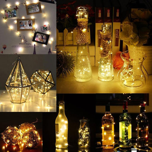 Guirnalda LED de alambre de cobre alimentada por energía Solar, corcho de botella de vino, luces de Navidad, cadena de luces LED para fiesta, lámpara de decoración de boda,
