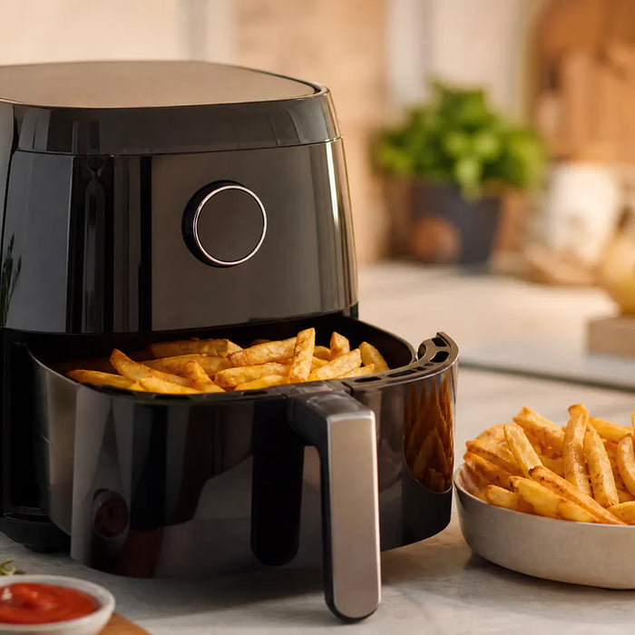 Freidora sin aceite moderna con patatas crujientes