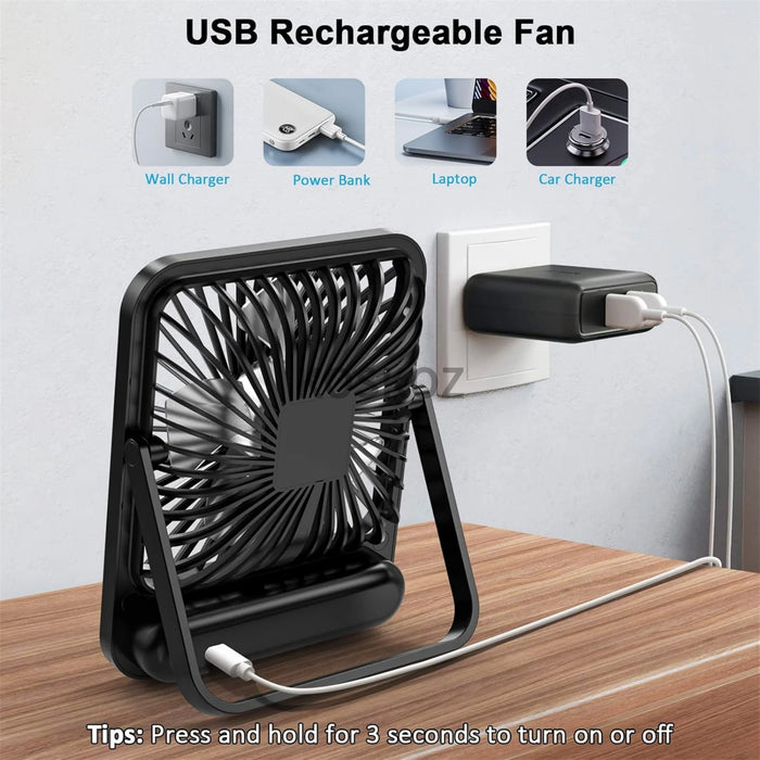 Wiederaufladbarer USB-Schreibtischventilator | 5 Geschwindigkeiten 180° faltbar geräuscharm