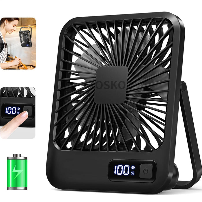 Ventilador de mesa portátil USB recargable con pantalla de batería
