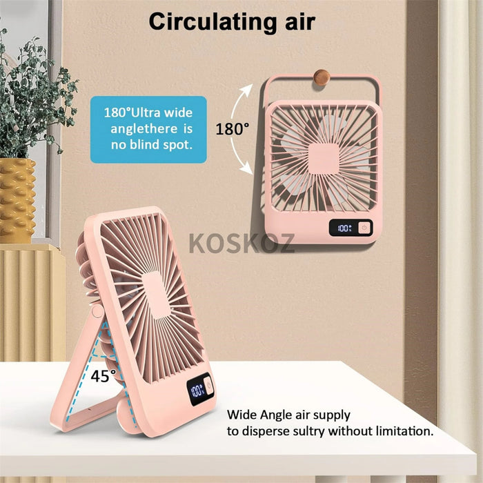 Wiederaufladbarer USB-Schreibtischventilator | 5 Geschwindigkeiten 180° faltbar geräuscharm
