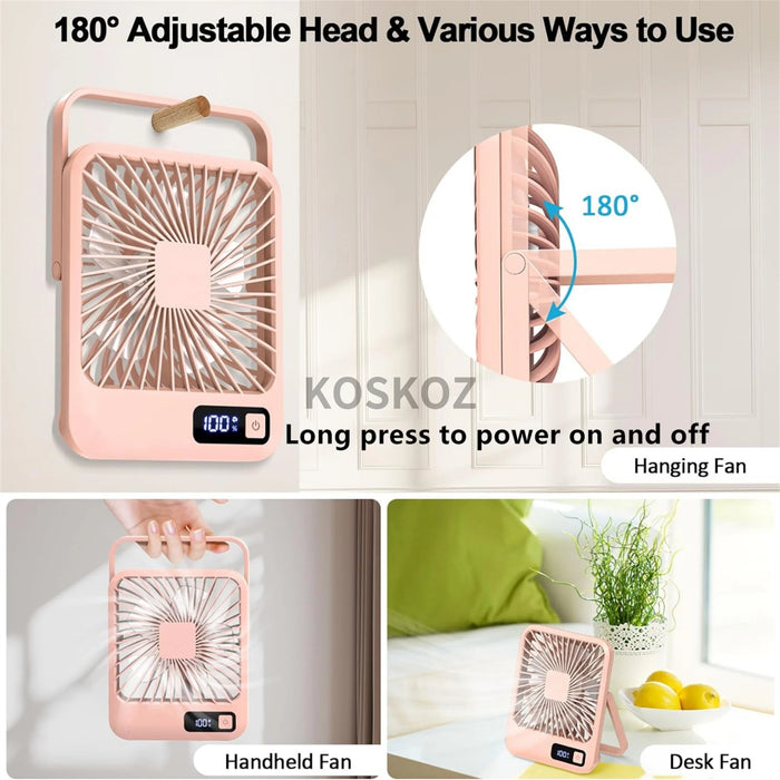 Wiederaufladbarer USB-Schreibtischventilator | 5 Geschwindigkeiten 180° faltbar geräuscharm