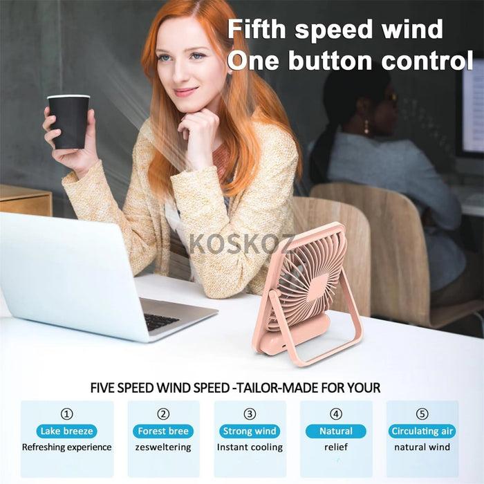 Wiederaufladbarer USB-Schreibtischventilator | 5 Geschwindigkeiten 180° faltbar geräuscharm