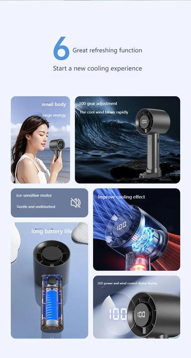 Tragbarer Handventilator mit Halbleiterkühlung | 100 Geschwindigkeiten LED-Anzeige USB