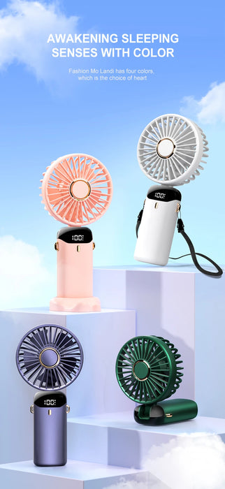 Tragbarer faltbarer USB-Mini-Ventilator | 5 Geschwindigkeiten, zum Umhängen, wiederaufladbar, freihändig
