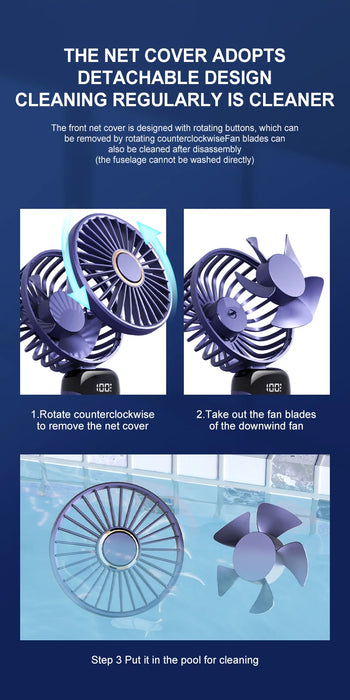 Tragbarer faltbarer USB-Mini-Ventilator | 5 Geschwindigkeiten, zum Umhängen, wiederaufladbar, freihändig