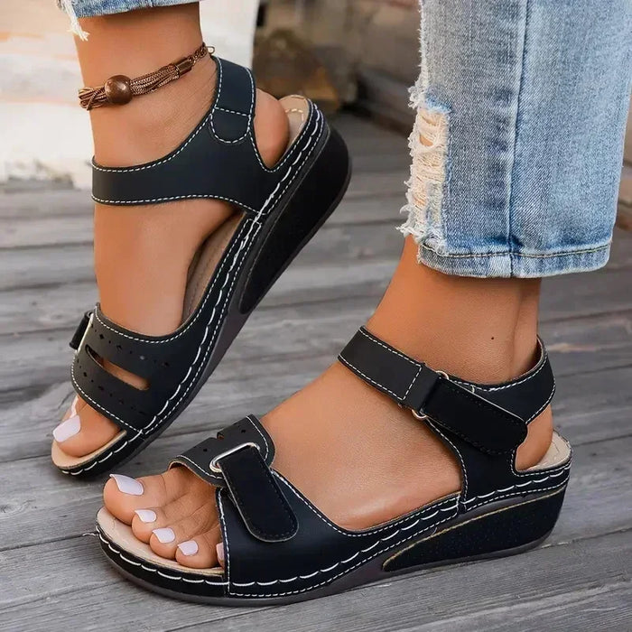 Sandalias ortopédicas mujer Élise Comfort vista frontal color negro
