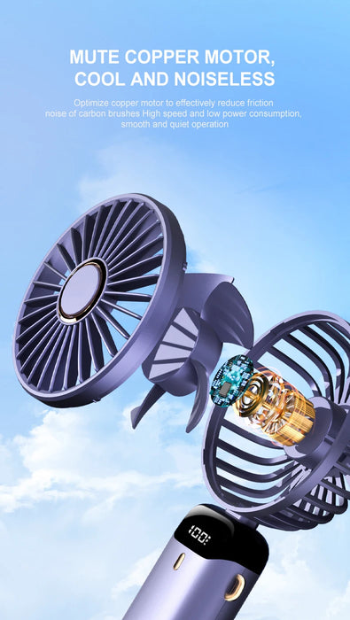 Tragbarer faltbarer USB-Mini-Ventilator | 5 Geschwindigkeiten, zum Umhängen, wiederaufladbar, freihändig