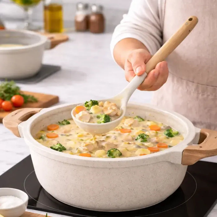 Just Perfecto 14-teiliges Granit-Kochgeschirr – Beige Antihaftbeschichtung mit Deckeln